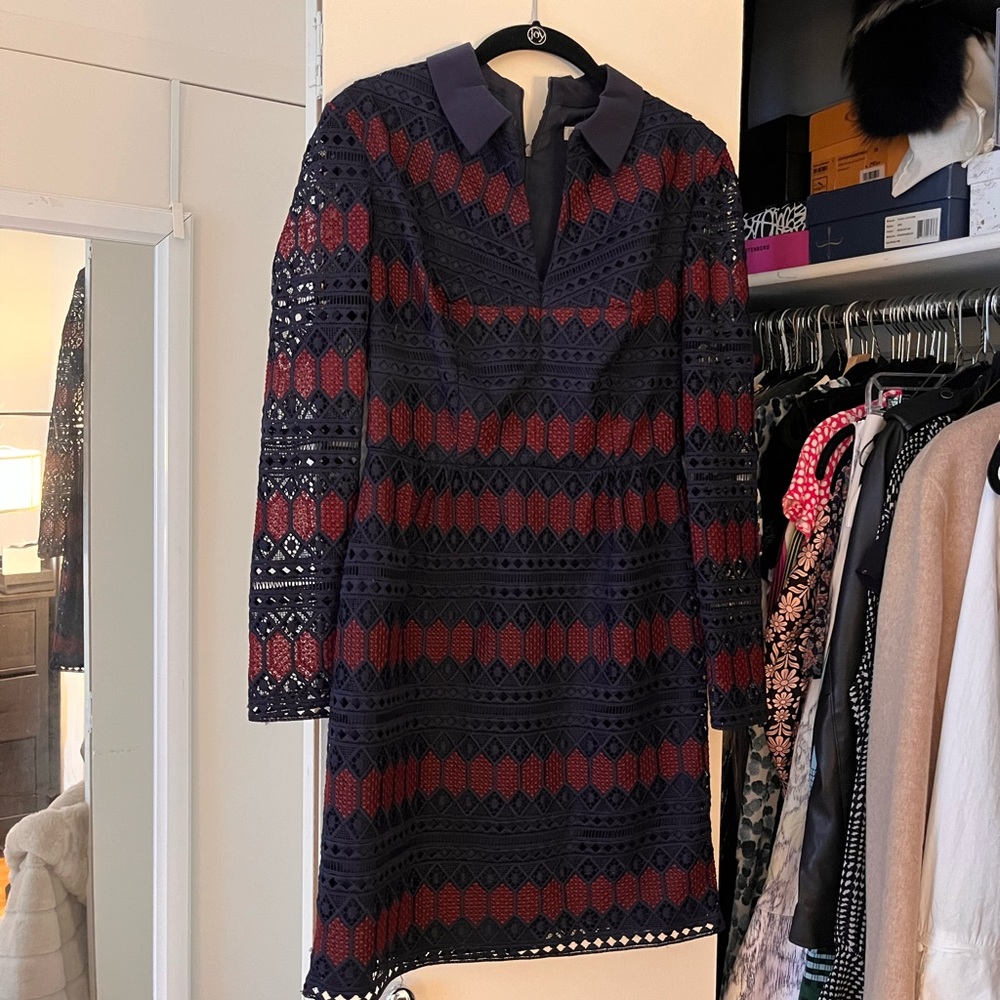 TRINA TURK Lave Colorblock Rodin Dress Navy Garnet